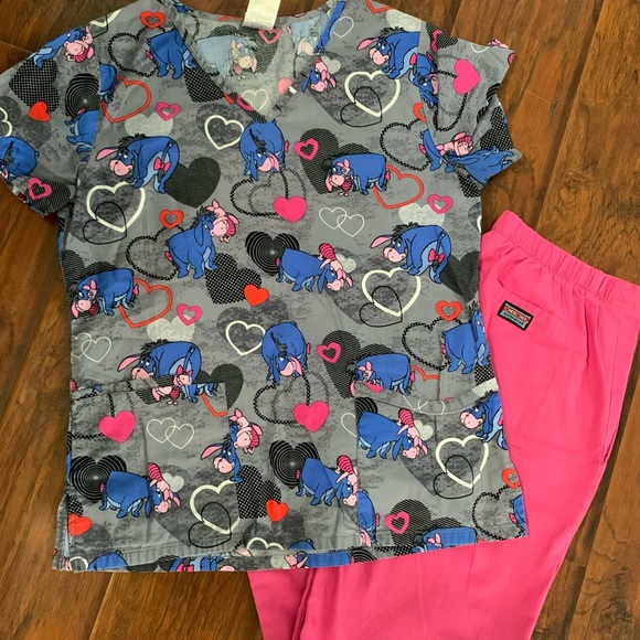 Disney Eeyore Pediatric Scrub Top Nurses Uniform Bundle Scrubs for Deal! - Picture 8 of 8